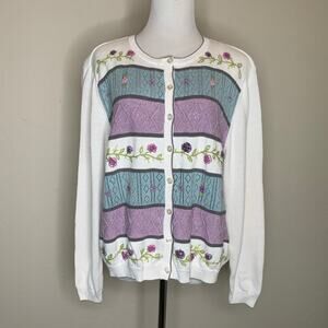 Cottagecore Floral Pastel Cardigan Sz Large Purple Blue